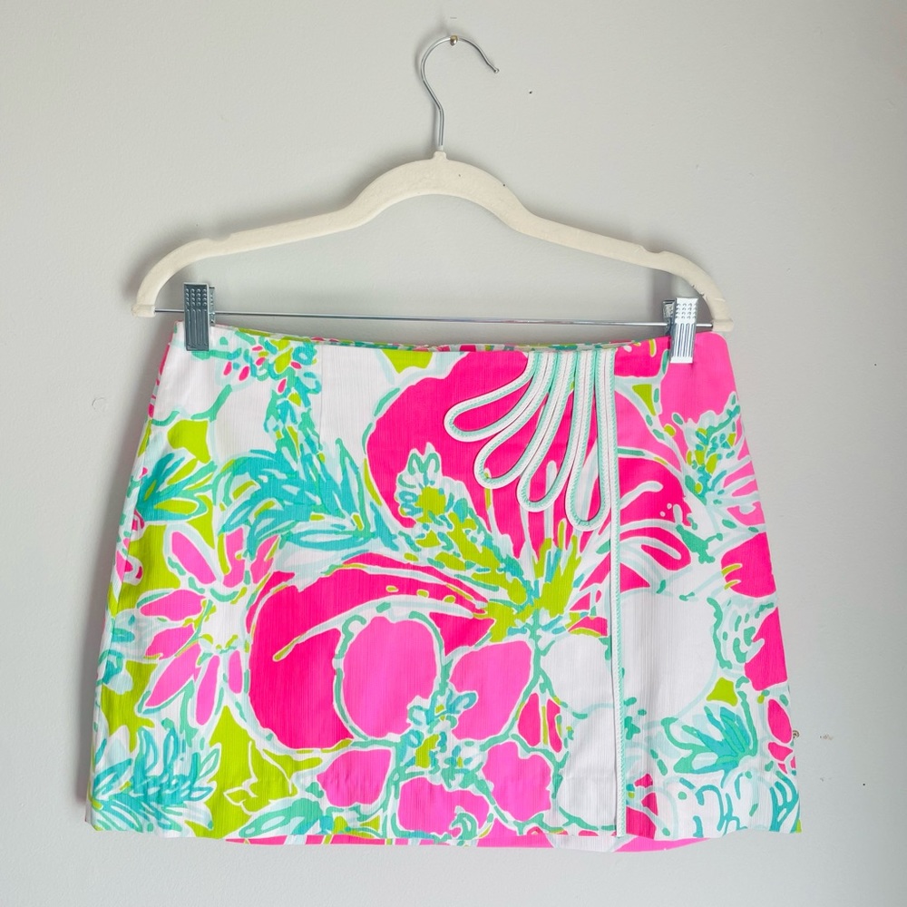 Lilly Pulitzer Jasmine Flamingo Pink Green Floral Skort Skirt w Shorts NWT